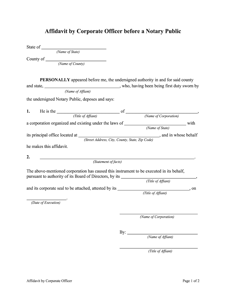 Fill and Sign the Affidavit by Corporate Officer Before a Notary Public Form