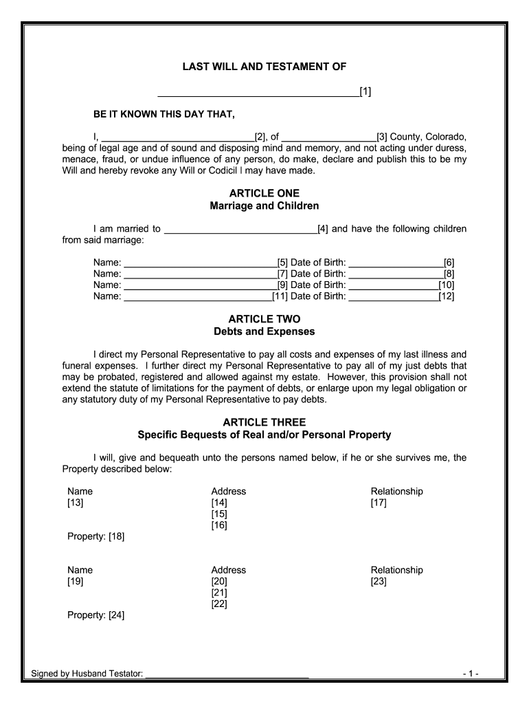 Colorado Mutual Wills Package with Last Wills and Testaments for Married Couple with Minor Children  Form