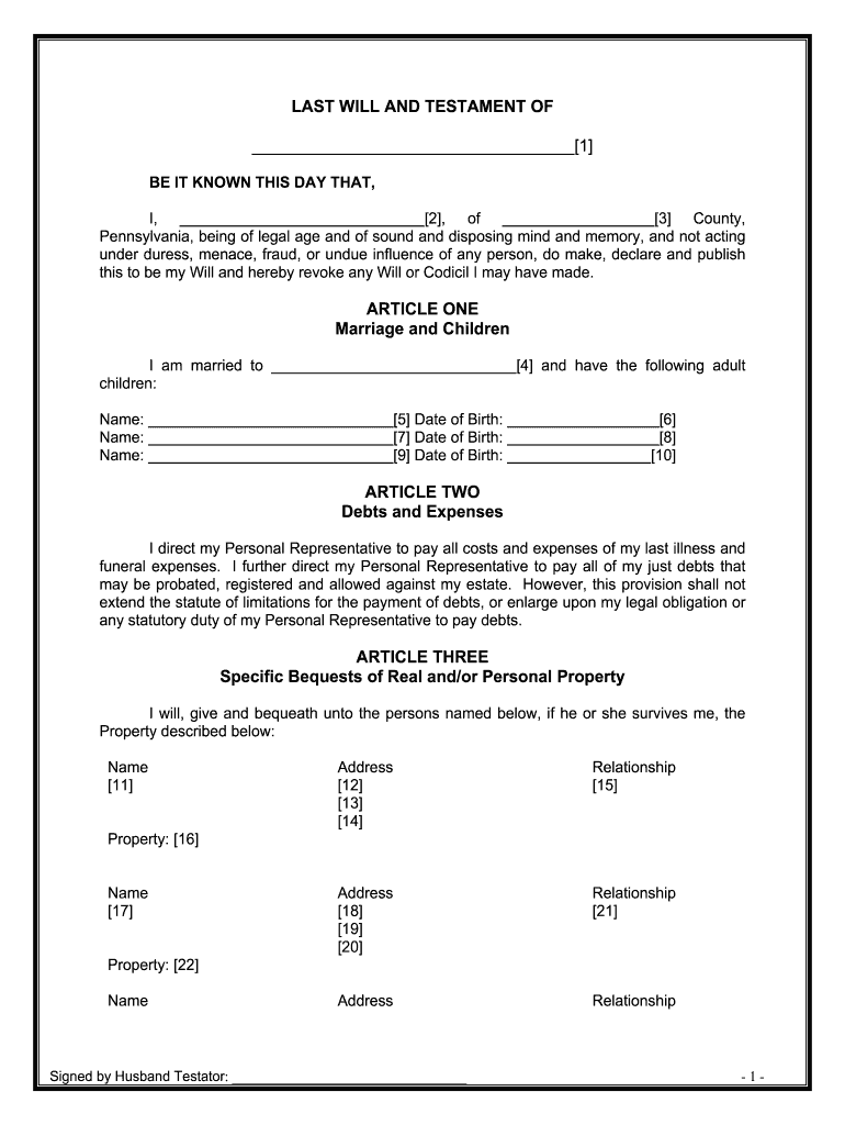 Pennsylvania Mutual Wills Package with Last Wills and Testaments for Married Couple with Adult Children  Form