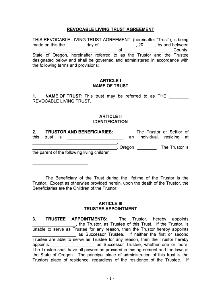 Fill and Sign the Oregon Living Trust for Individual Who is Single Divorced or Widow or Wwidower with Children Form