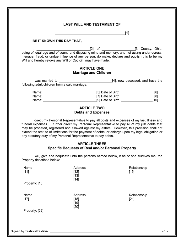 Ohio Widow  Form