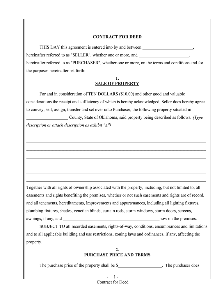 Oklahoma Contract Deed  Form