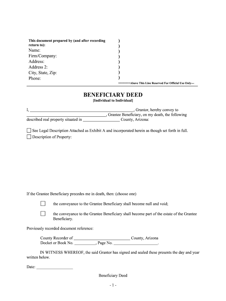 Arizona Deed Beneficiary  Form