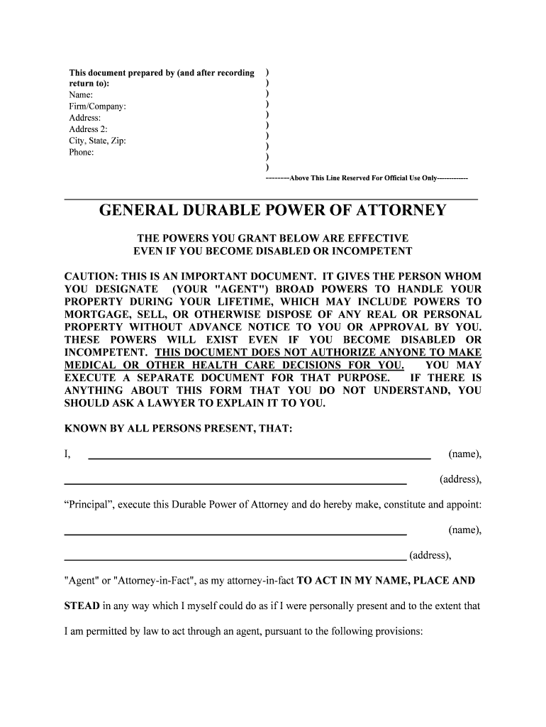 Fill and Sign the Idaho General Durable Power of Attorney for Property and Finances or Financial Effective Upon Disability Form