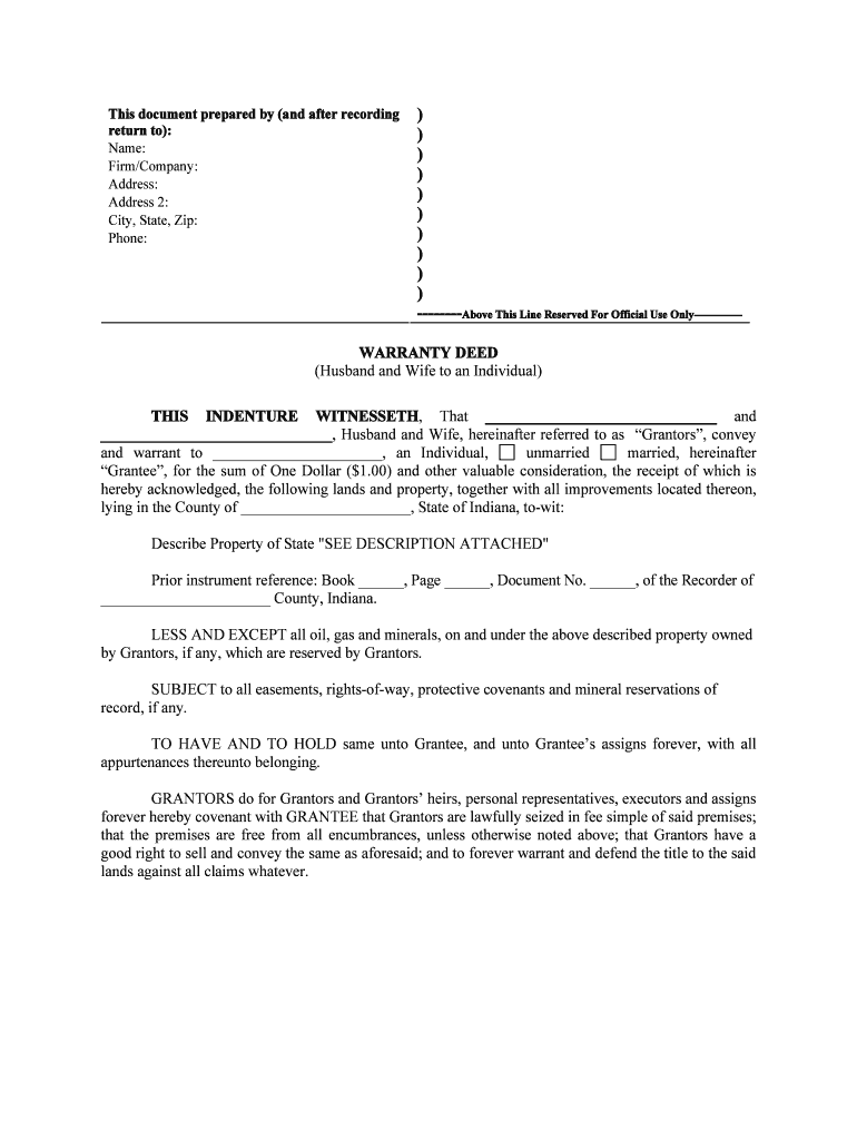 Indiana Warranty Deed  Form