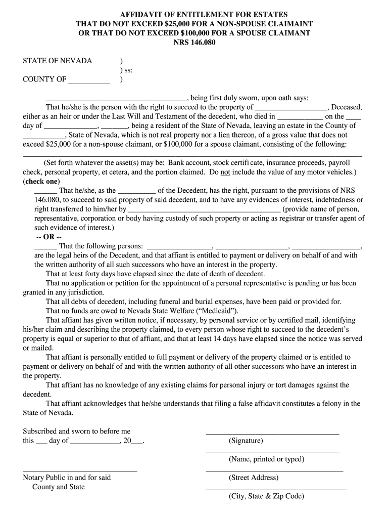 Nevada Small Estate Affidavit  Form