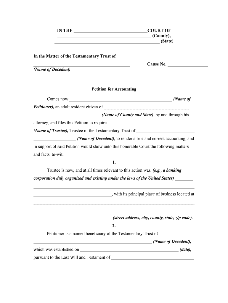 Testamentary Trustee  Form