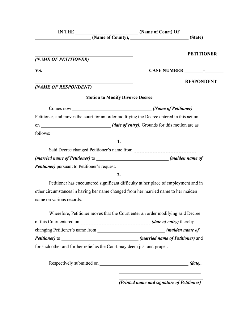 Divorce Change Name Form