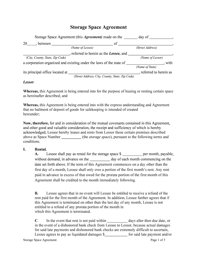 storage rental agreement template