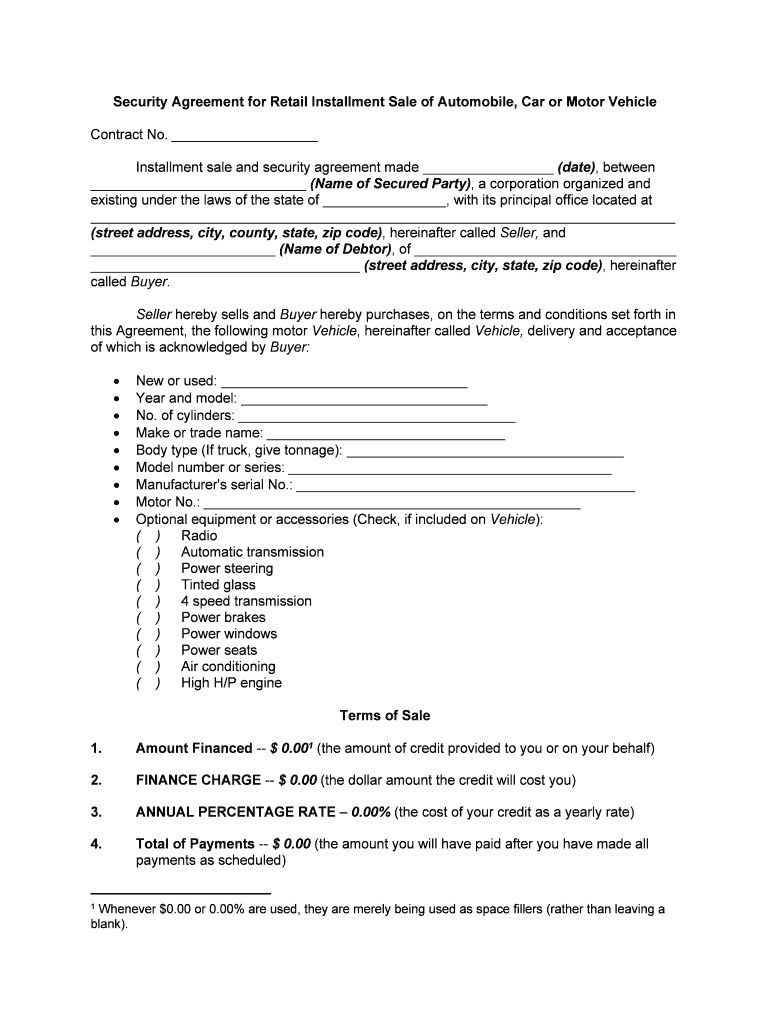 Fill and Sign the Security Agreement Vehicle Form