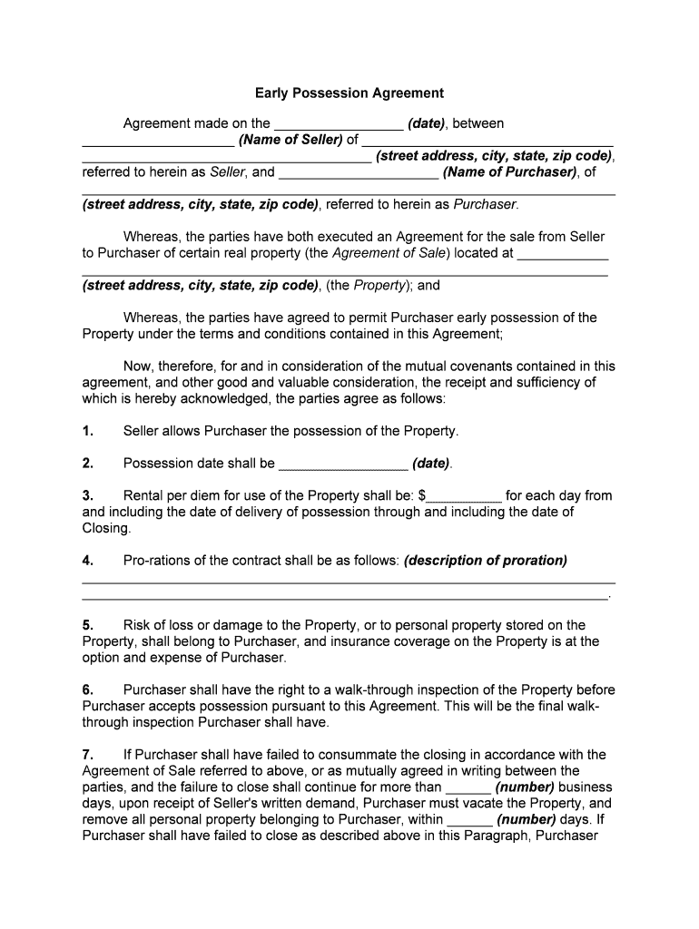 Possession Agreement Form