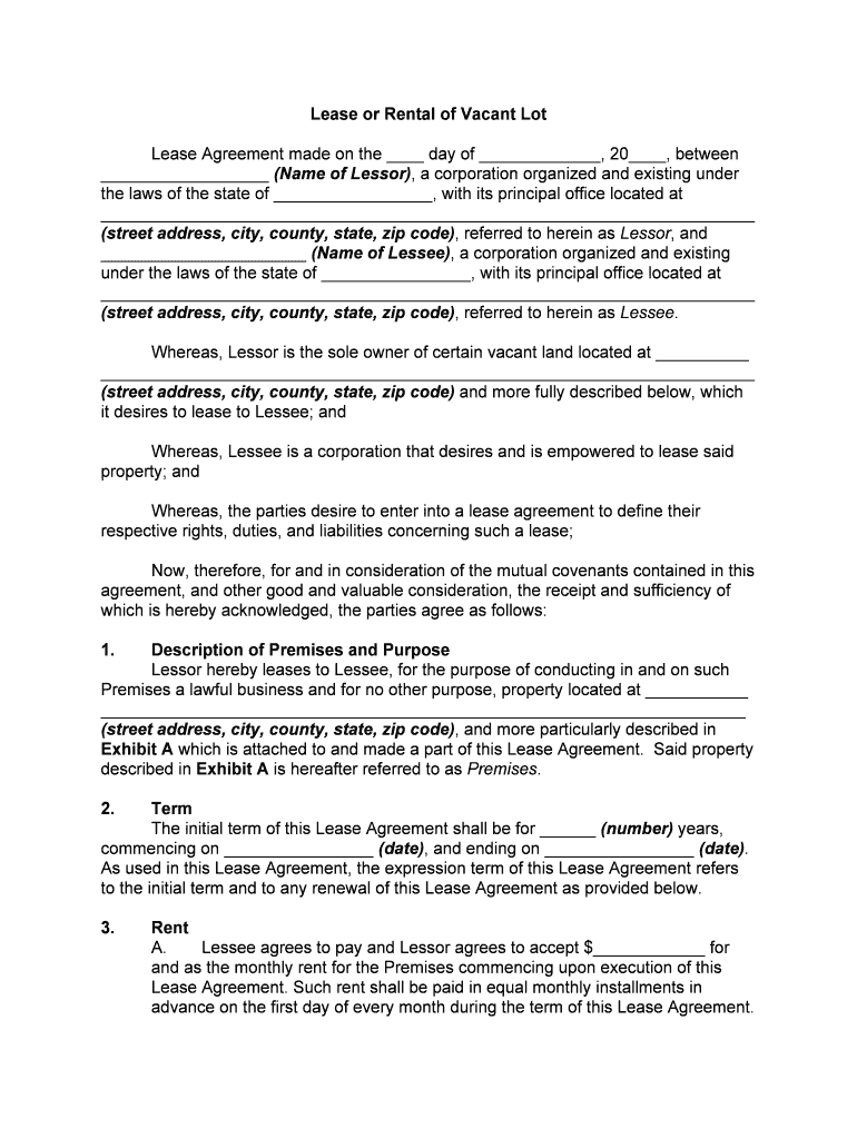 Vacant Car Lots for Lease  Form