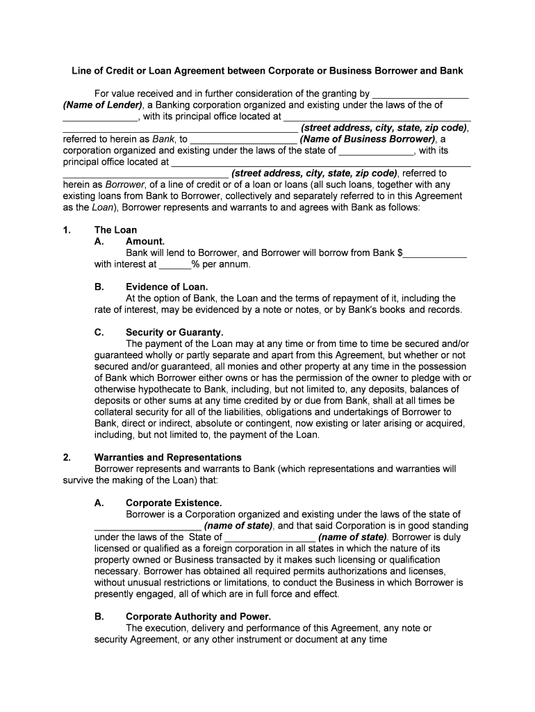 Loan Agreement Bank  Form