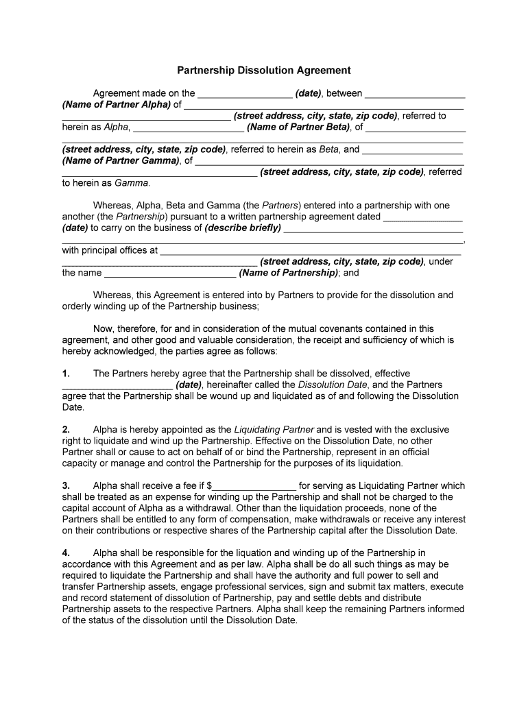 Partnership Dissolution Agreement  Form