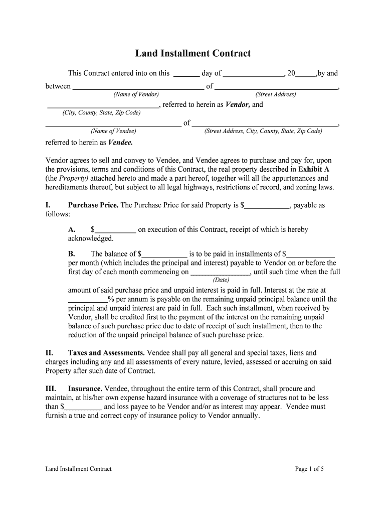 Installment Land Sales Contract  Form