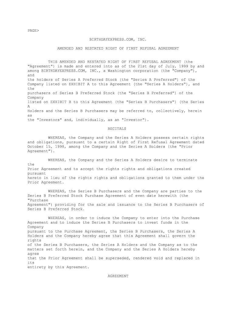 Right of First Refusal Template  Form