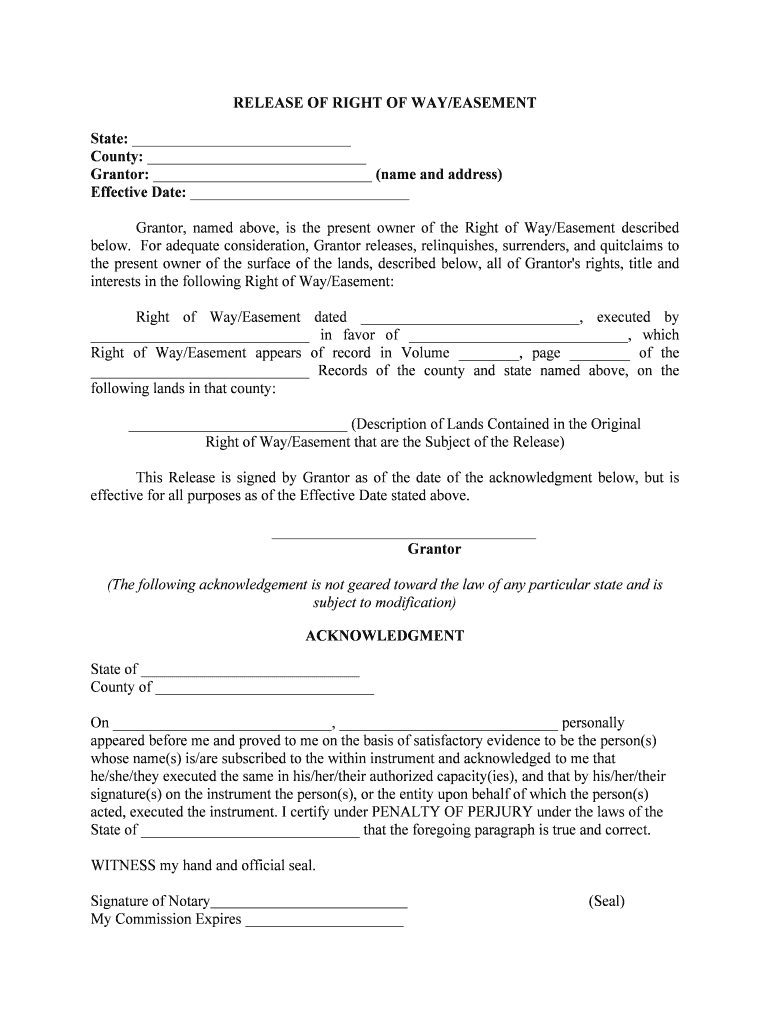 Release Easement Agreement  Form