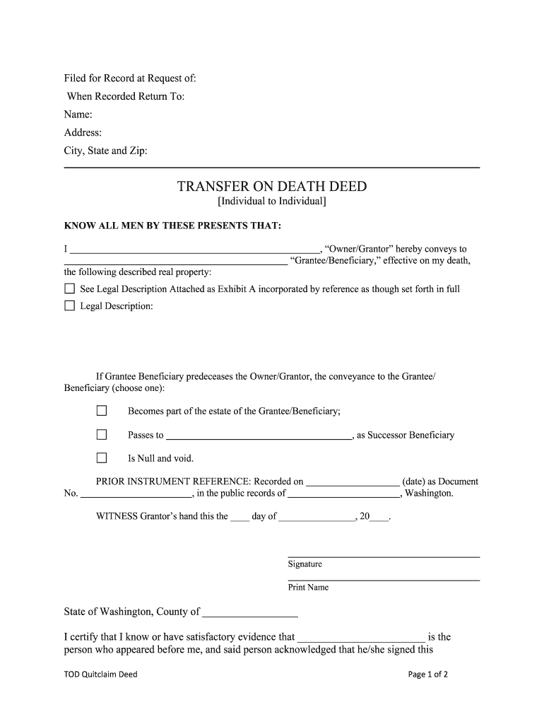 Transfer on Death Deed Washington State  Form
