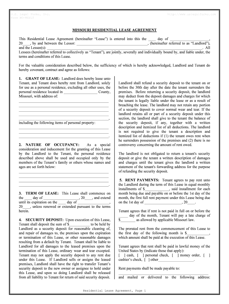 Missouri Residential Rental Lease Agreement  Form