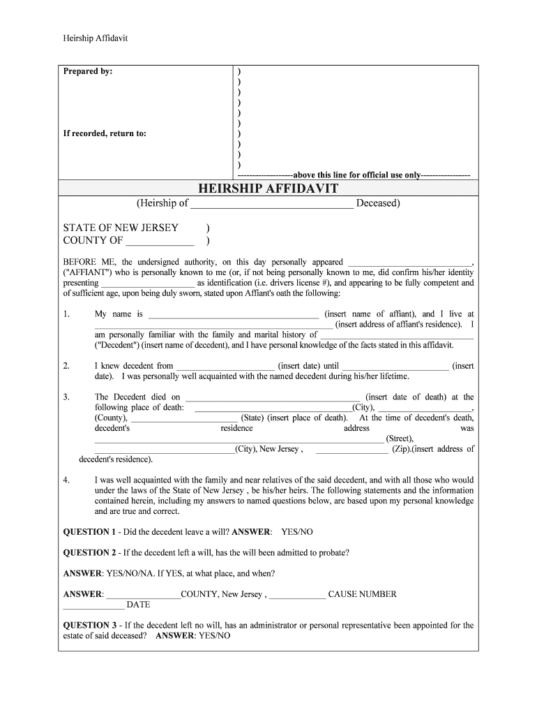 Form of Affidavit of Title in Nj