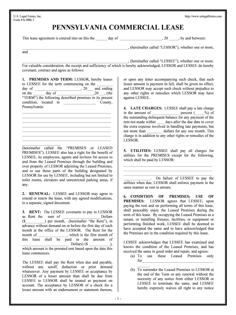Pennsylvania Commercial Building or Space Lease  Form