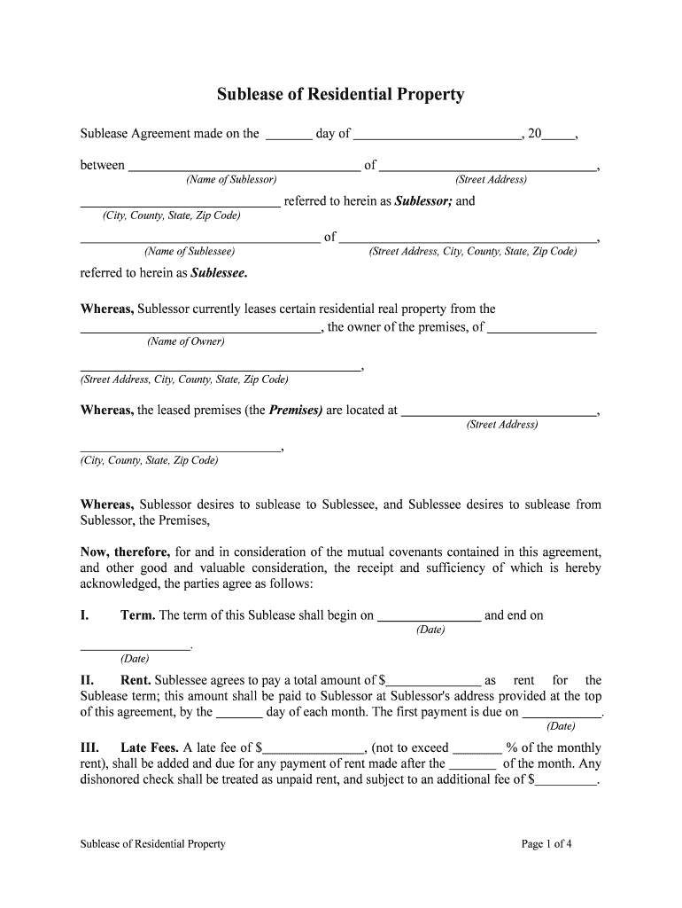 Sublease Property Agreement  Form