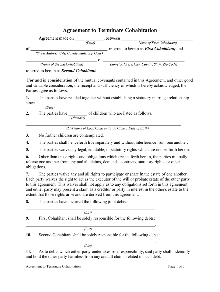 Agreement Cohabitation  Form