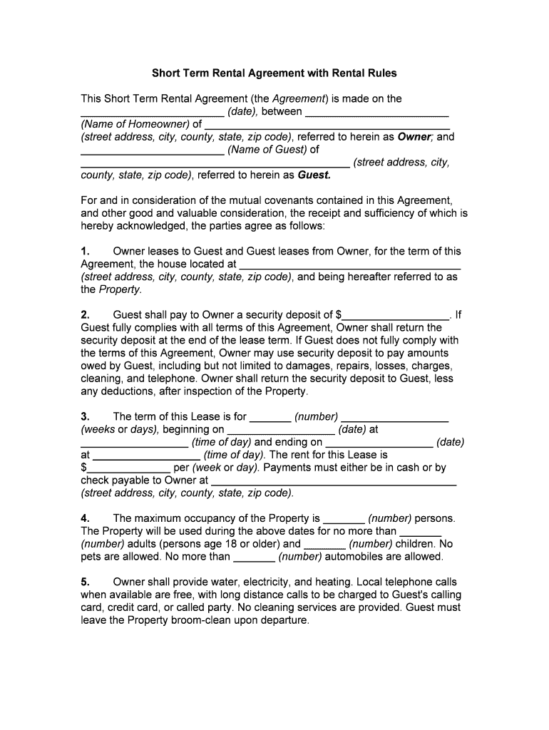 Rental Agreement Template  Form
