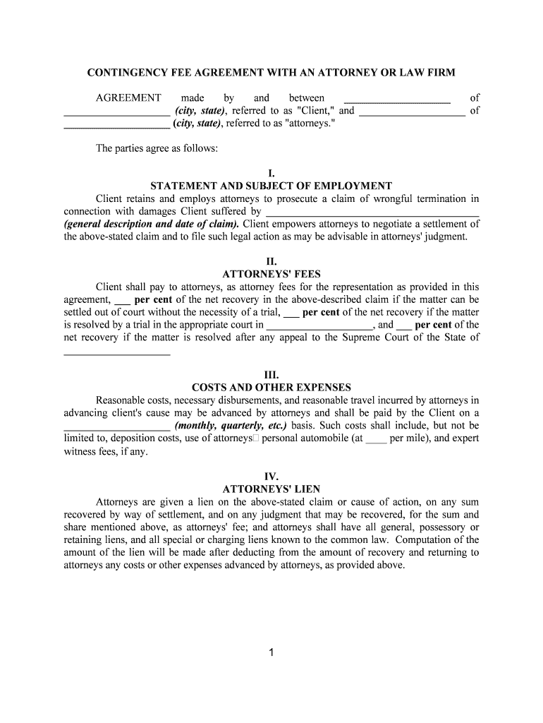 CONTINGENCY FEE AGREEMENT with an ATTORNEY or LAW FIRM  Form