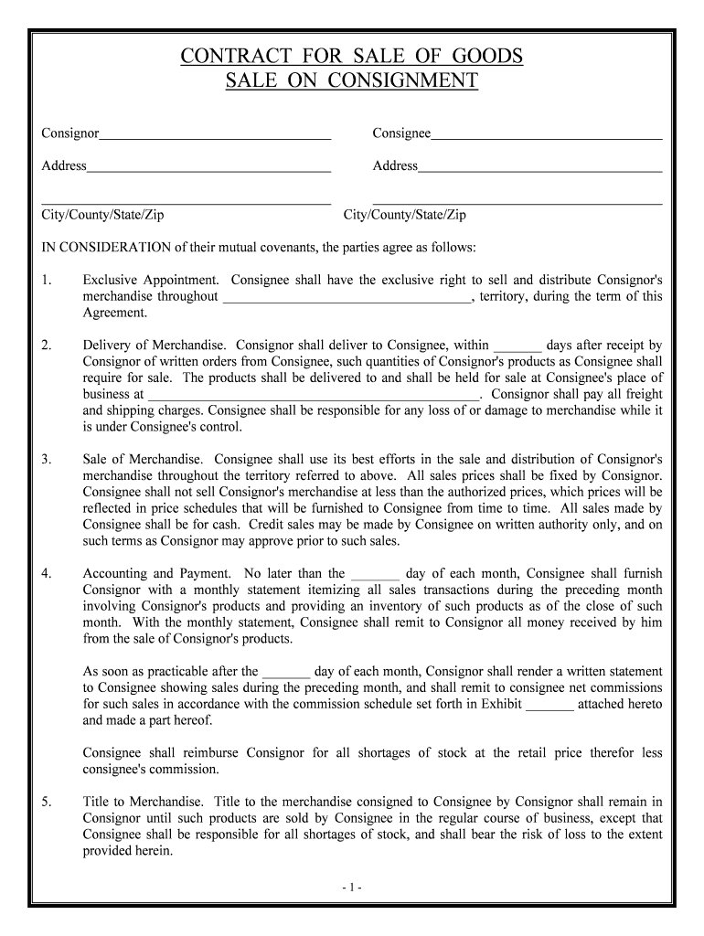 Consignment Form Template