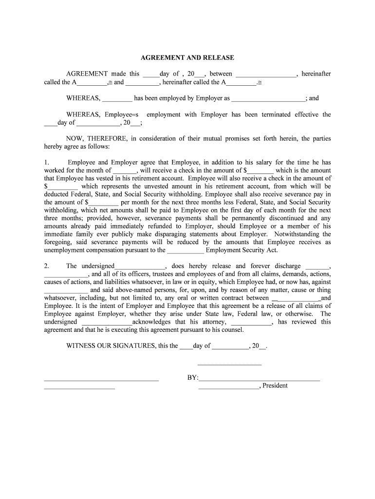 Severance Agreement and Release Sample  Form