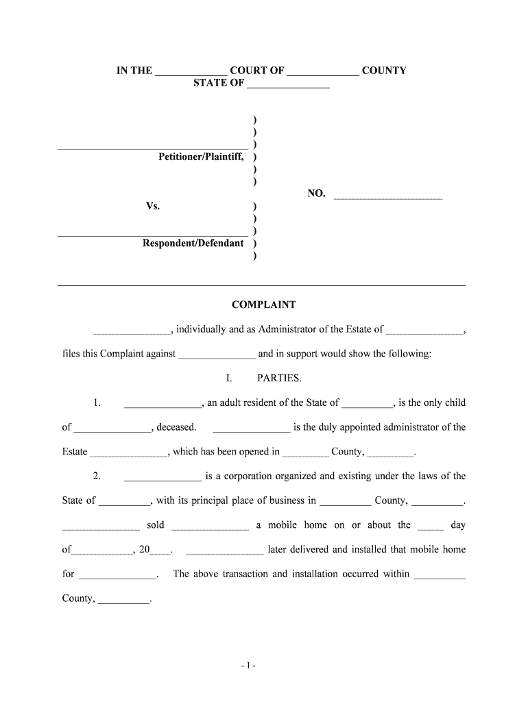 Wrongful Death Actions  Form