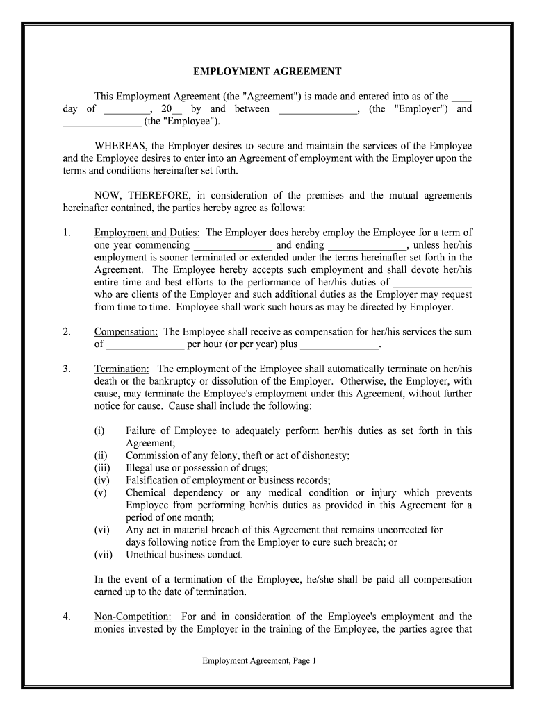 Employment Agreement Contract  Form