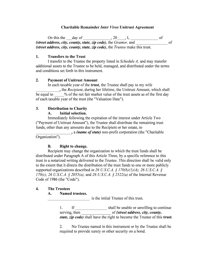 Fill and Sign the Charitable Trust Template Form