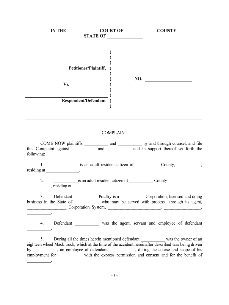 Complaint Auto Accident  Form