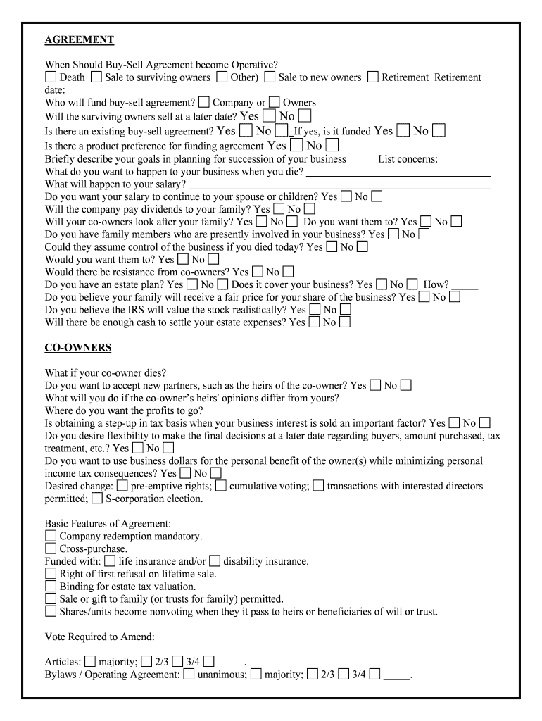 Buy Sell Agreement Form