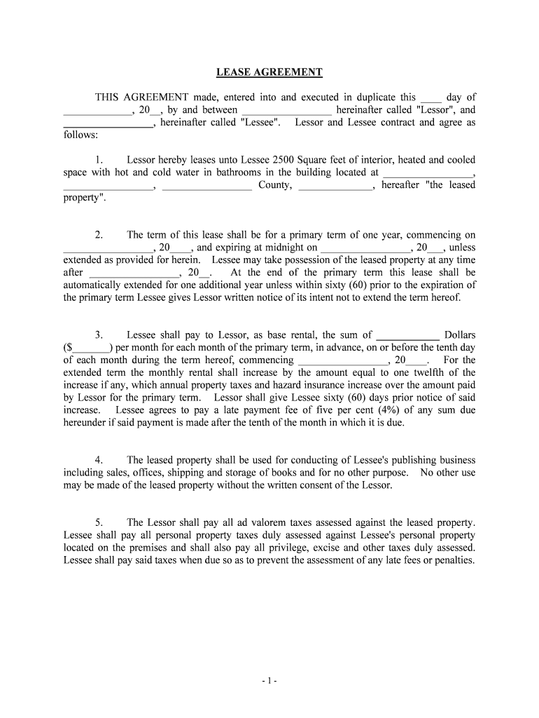 Lease Agreement  Form