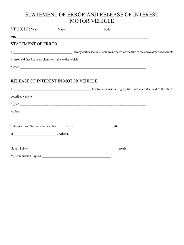 Affidavit of LossRelease of Interest DOL  Form