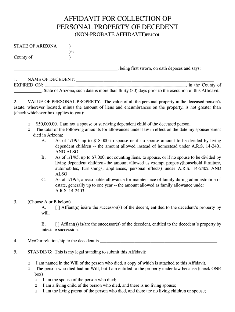 Affidavit For Collection Of Personal Property Pima County Superior