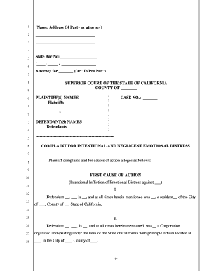 Legal Form Complaint for Assault and Battery