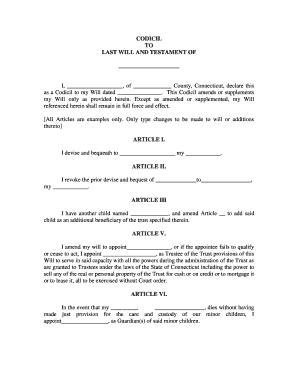 Codicil to Will Form PDFWordeForms