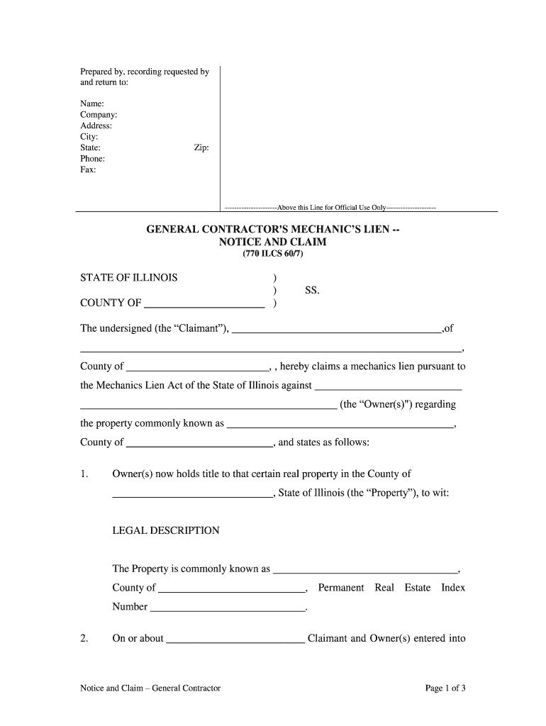 Fill and Sign the General Contractors Mechanics Lien Form