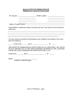 RESIDENTIAL YEAR to YEAR LEASE  Form