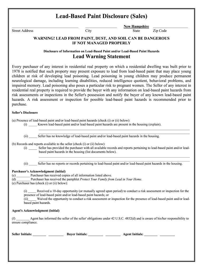 Fill and Sign the Lead Based Paint Disclosure Sales Street Address City Form