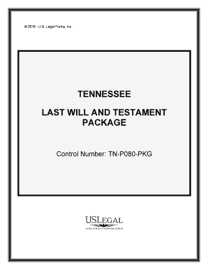 Last Will Testament Tennessee  Form