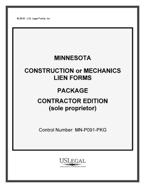 Minnesota Minnesota Construction or Mechanics Lien Package Individual  Form