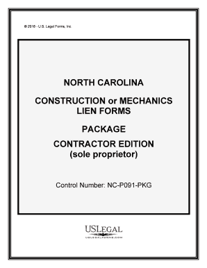 North Carolina North Carolina Construction or Mechanics Lien Package Individual  Form