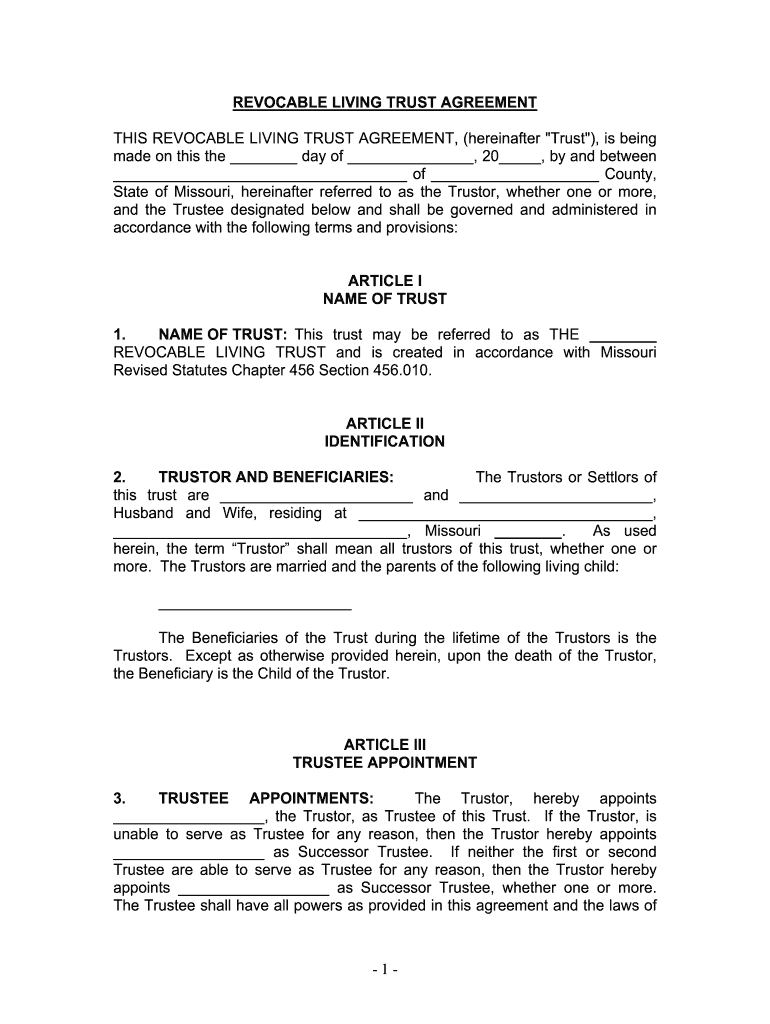 Fill and Sign the State of Missouri Hereinafter Referred to as the Trustor Whether One or More Form
