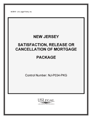 New Jersey Satisfaction, Cancellation or Release of Mortgage Package  Form
