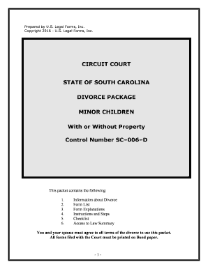 South Carolina No Fault Agreed Uncontested Divorce Package for Dissolution of Marriage for People with Minor Children  Form